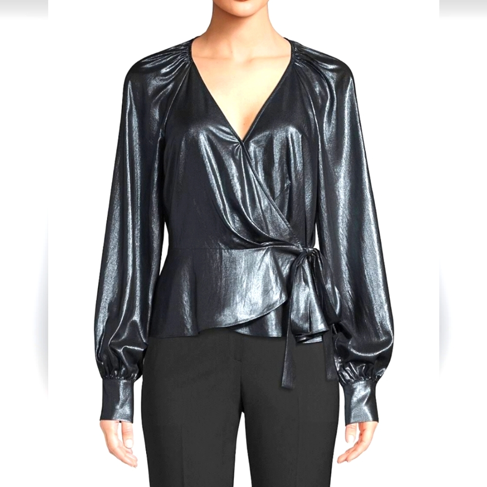 Parker Gray Surplice Metallic Blouse.
